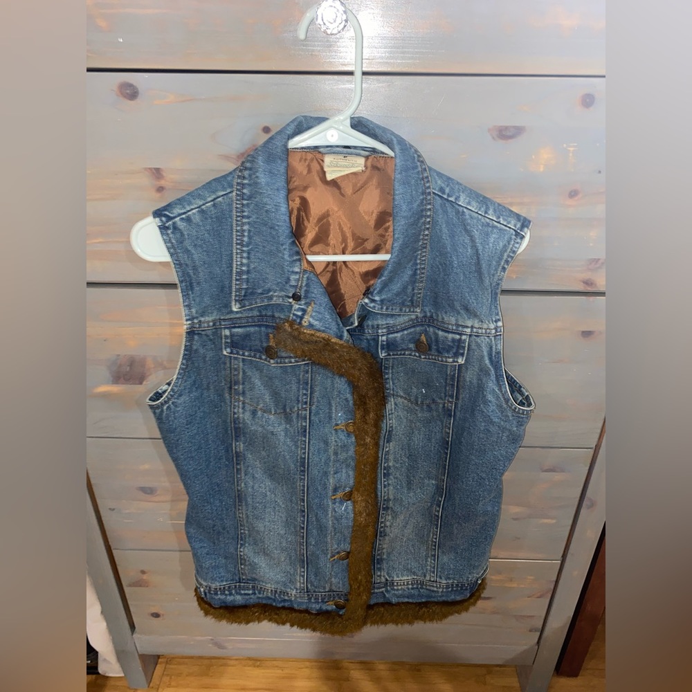 Vintage Jean Vest with Fur